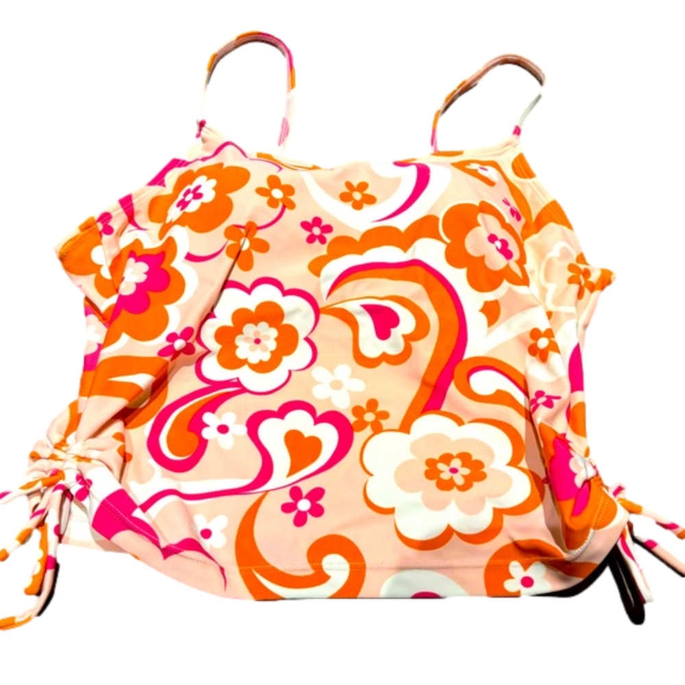 B.U.M Groovy Floral Orange & Pink Print Tankini Swim Top